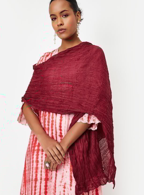 Women Scrunched Solid Dupatta