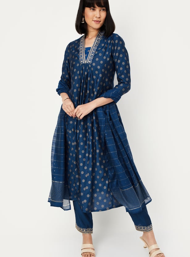 Women Foil Printed Kalidar Kurta Set