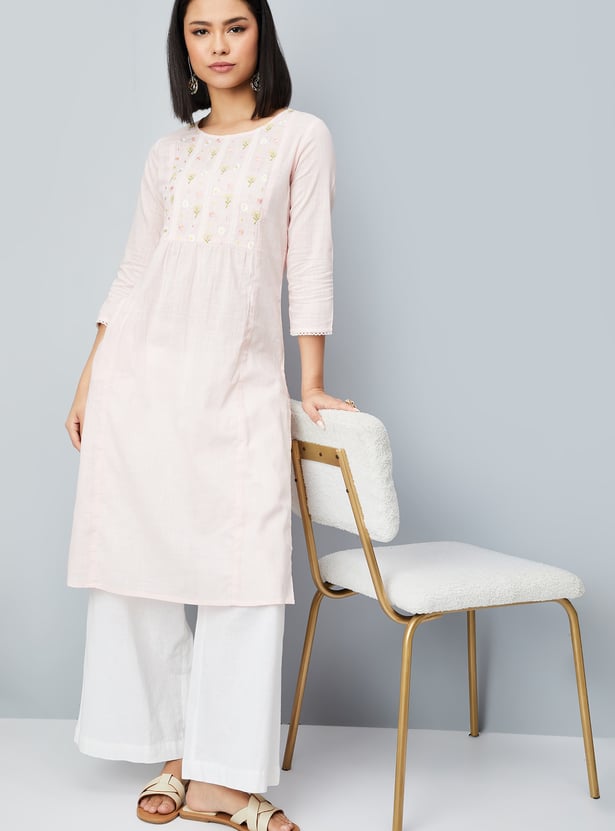 Women Embroidered Yoke Straight Kurta