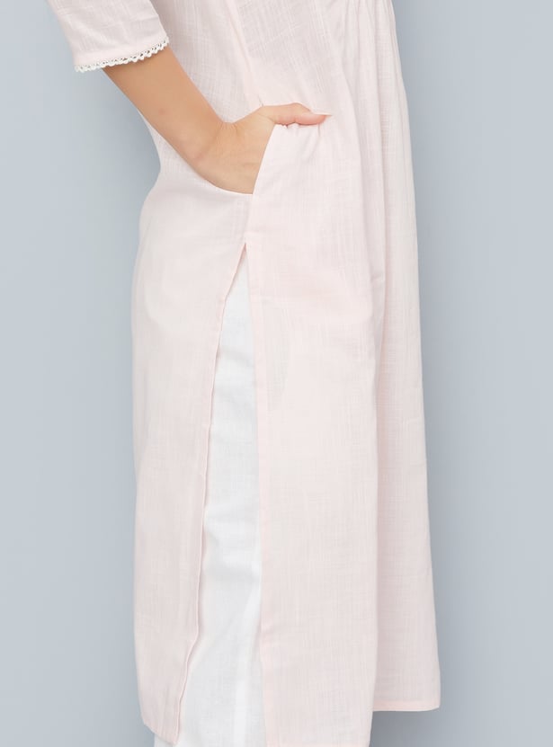 Women Embroidered Yoke Straight Kurta