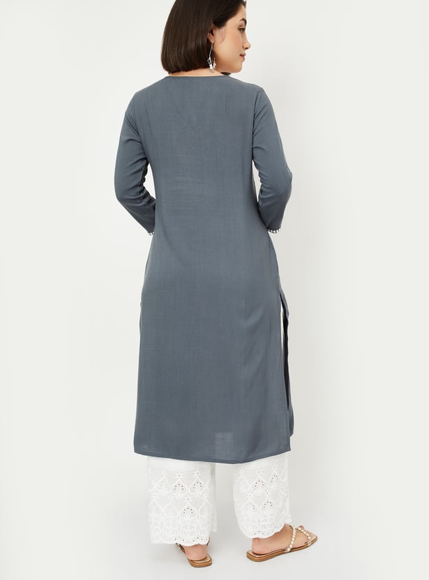 Women Embroidered Straight Kurta