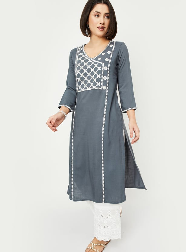 Women Embroidered Straight Kurta