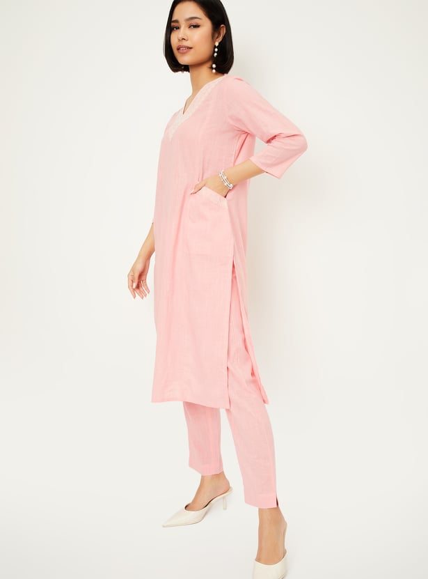 Women Embroidered Straight Kurta Set