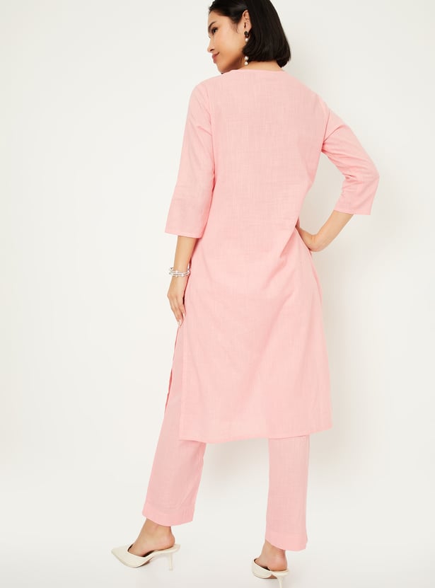 Women Embroidered Straight Kurta Set