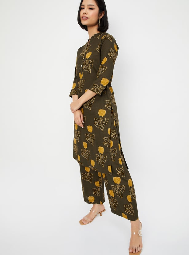 Women Floral Print Straight Kurta Set
